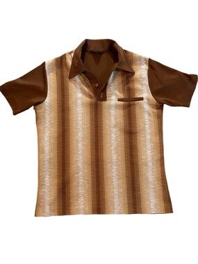 Vintage 70’s Men's Brown Stripped Polo Shirt